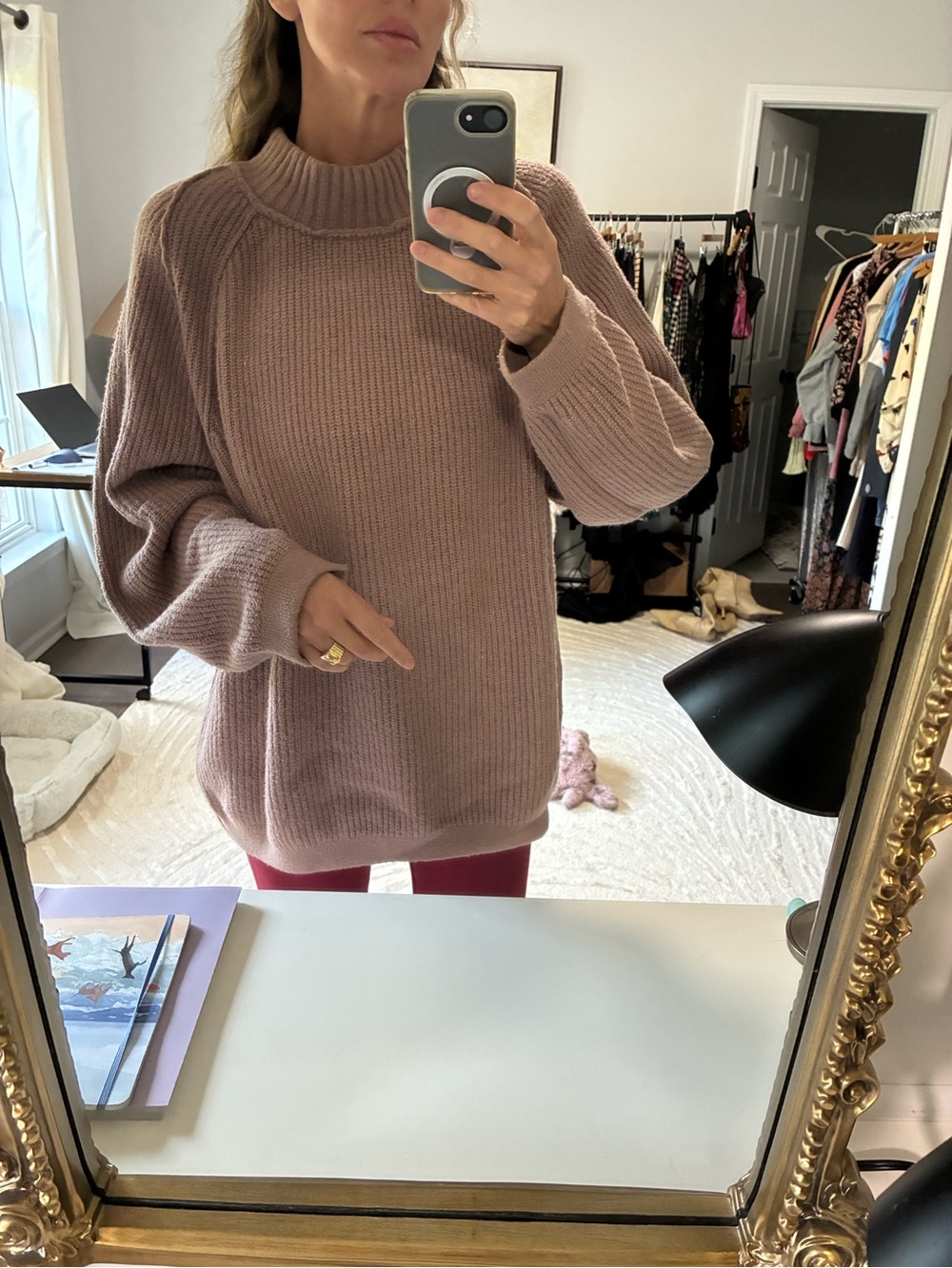 Free People Dusty Rose Oversized Knit Turtleneck Sweater